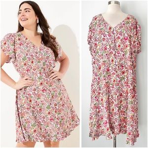 NWT LOFT Plus 26 Jungle Floral Ruffle Pocket Dress